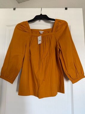 J. Crew Square-Neck Puff Sleeve Blouse in Mustard.